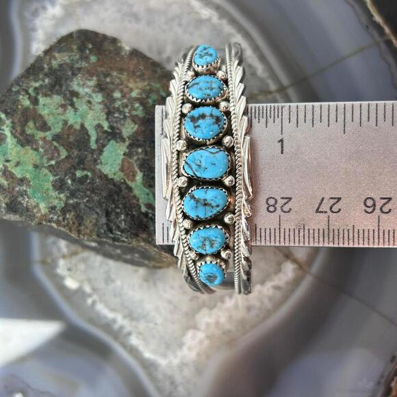 Anita Whitegoat Native American Sterling 7 Turquoise Row Bracelet For Women #1 - Picture 10 of 10